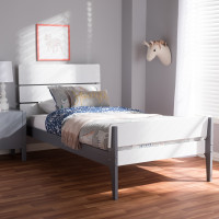 Baxton Studio HT1703-White/Grey-Twin Nereida Modern Classic Mission Style White and Dark Grey-Finished Wood Twin Platform Bed